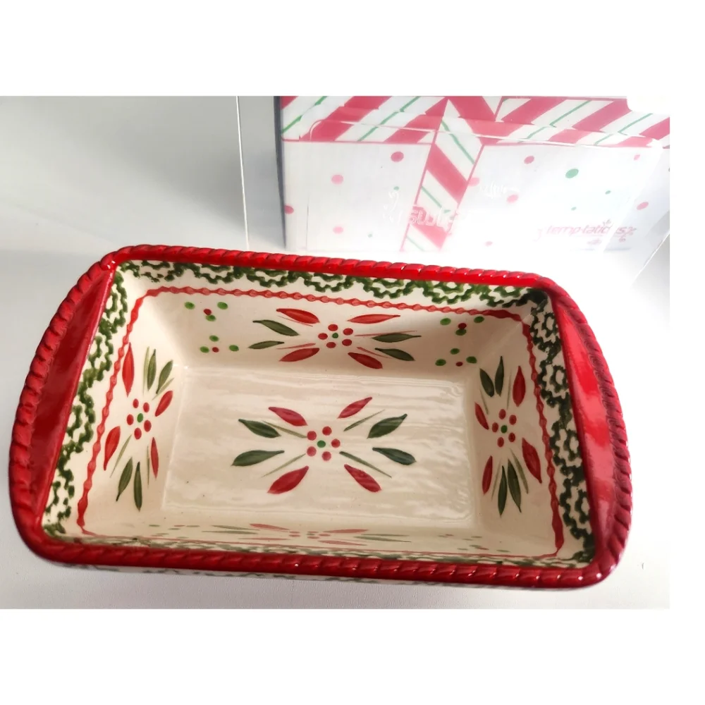 NIB Temptations Ceramic Old World Holiday Floral 12 Oz Mini Loaf Pan Dish